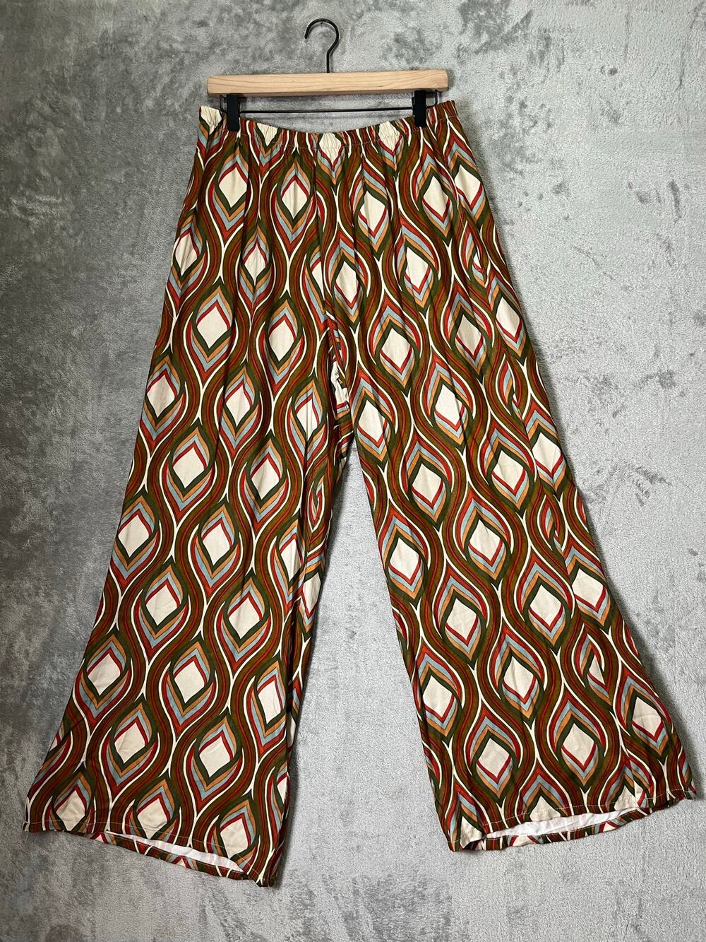 Bryn Walker Geometric Print Wide Leg Pull On Pants Artsy Boho Large Lagenlook